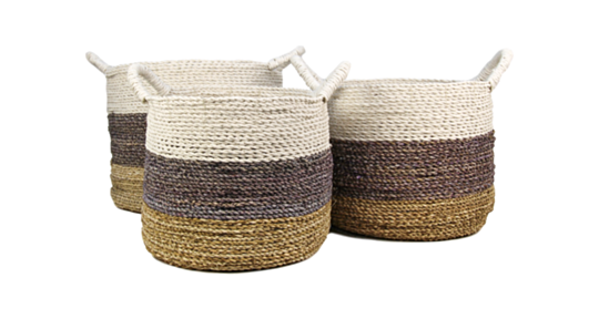 HSM Collection-Mandenset Malibu S/3-ø36x30 / ø34x27 / ø32x25-Naturel/Assorti-Raffia/Zeegras (E508NPW)
