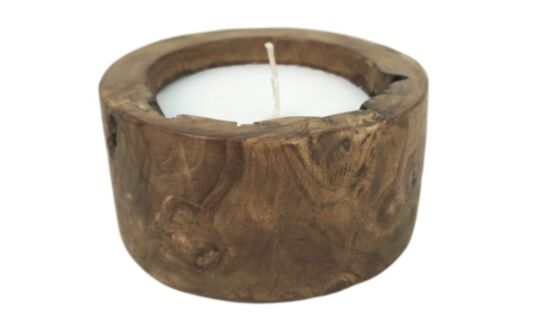 HSM Collection-Kaars Boomstam Klein-ø20x10-Naturel-Teak (AMCANDLE10)