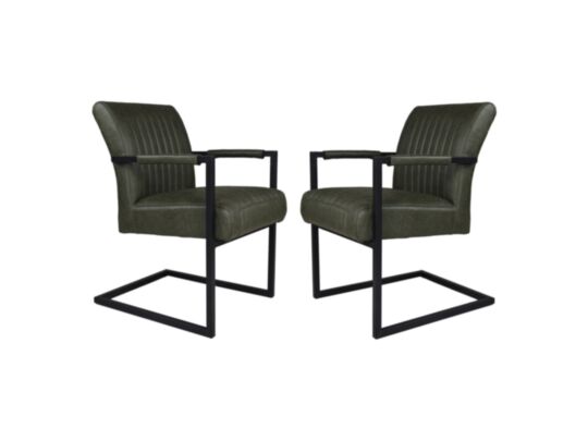 HSM Collection-Eetkamerstoel Texas Met Arm S/2-55x50x85-Groen/Zwart-Leder/Metaal (TXS-AARBL2)