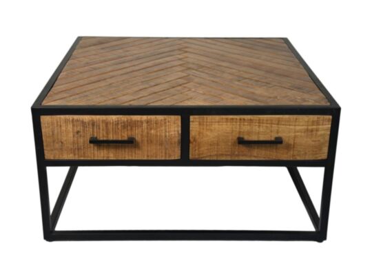 HSM Collection-Vierkante Salontafel Verona 2 La-80x80x40-Naturel/Zwart-Mango/Metaal (JHH-CT80NA)
