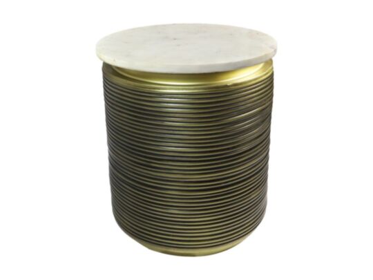 HSM Collection-Ronde Bijzettafel Rible-ø41x53-Wit/Goud-Marmer/Metaal (AL-32426 WH)