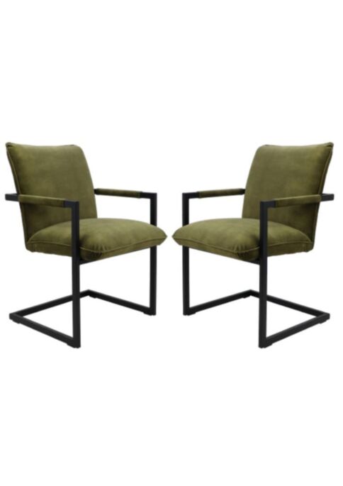 HSM Collection-Eetkamerstoel Boston S/2-56x68x89-Groen/Zwart-Stof/Metaal (BOSTON59-2)