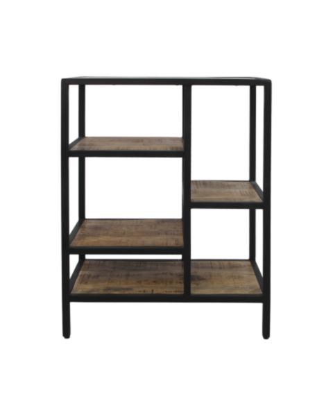 Open vakkenkast Levels - 60x35x81 - Naturel/zwart - Mangohout/metaal (5013)