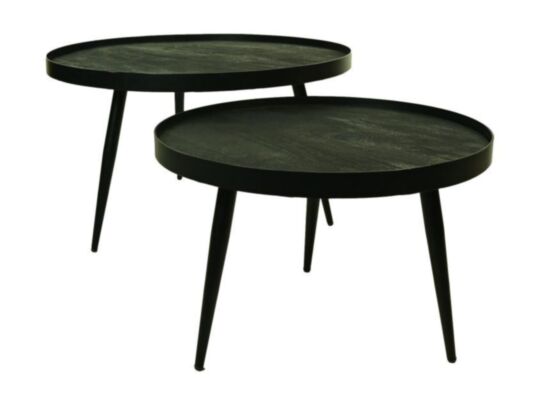 HSM Collection-Ronde Salontafel S/2-ø76x44/ø58x40-Zwart-Mango/Metaal (BC-1115-B)