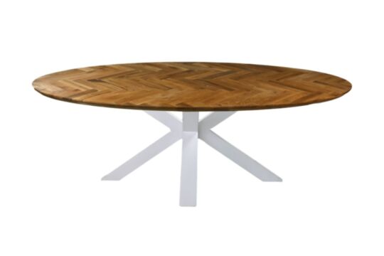 HSM Collection-Ovale Eettafel Fishbone-180x100x76-Naturel/Wit-Eiken/Metaal (HSM368)