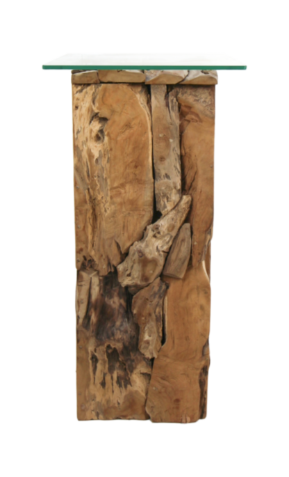 HSM Collection-Pilaar Root Met Glasplaat-30x30x80-Naturel-Teak (IMPTR)