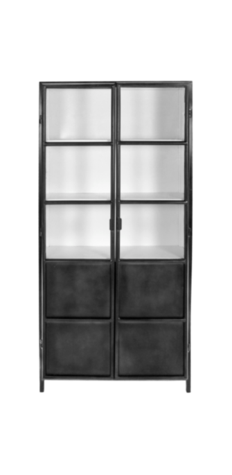 Vitrinekast Bronx - 90x36x200 - Donkergrijs/wit -  Metaal (8001)