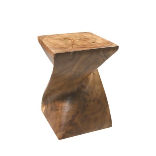 HSM Collection-Vierkante Bijzettafel Spiraal-30x30x43-Naturel-Munggur (HSM240801)