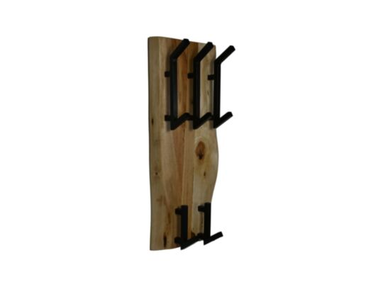 HSM Collection-Kapstok Verticaal 5 Haken-26x3x60-Naturel/Zwart-Acacia/Metaal (CHV-60NA)