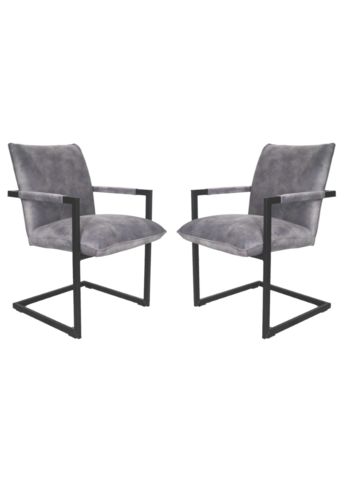 HSM Collection-Eetkamerstoel Boston S/2-56x68x89-Dolfijn Grijs/Zwart-Stof/Metaal (BOSTON180-2)