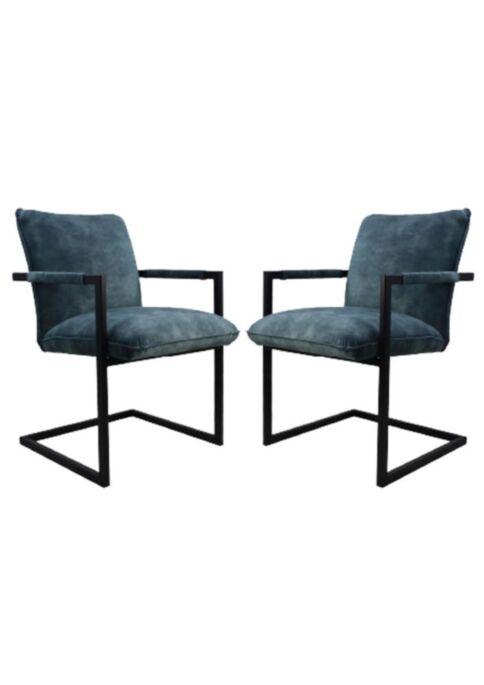 HSM Collection-Eetkamerstoel Boston S/2-56x68x89-Blauw/Zwart-Stof/Metaal (BOSTON158-2)