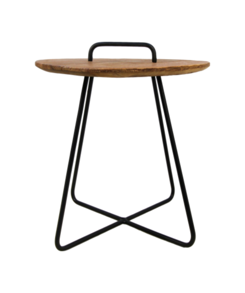 HSM Collection-Ronde Bijzettafel Madison-45x45x50-Naturel/Zwart-Teak/Metaal (AMHC455)