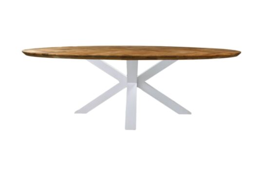 HSM Collection-Ovale Eettafel Fishbone-240x110x76-Naturel/Wit-Eiken/Metaal (HSM377)