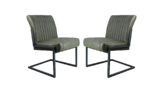 HSM Collection-Eetkamerstoel Texas S/2-55x50x85-Groen/Grijs-Leder/Metaal (TXS YAAR-2)