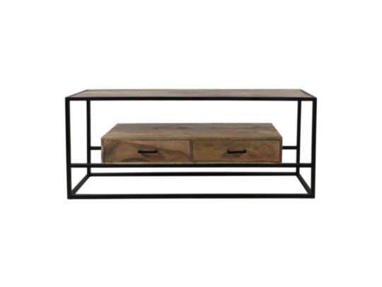 TV-Meubel Blackwell- 140x40x58 - Naturel/zwart - Mangohout/metaal (AAO-1910)