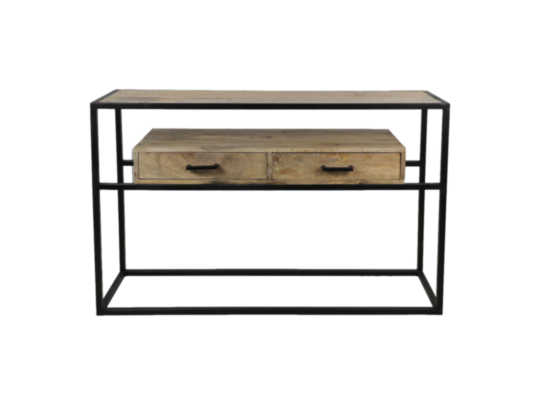 Console tafel Blackwell 2 lades - 120x35x75 - Naturel/zwart - Mangohout/ijzer (AAO-1912)