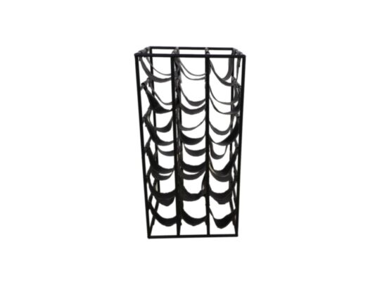 Wijnrek 18 flessen - 33x33x64 - Zwart - Metaal/Kunstleer (AAO-1975)