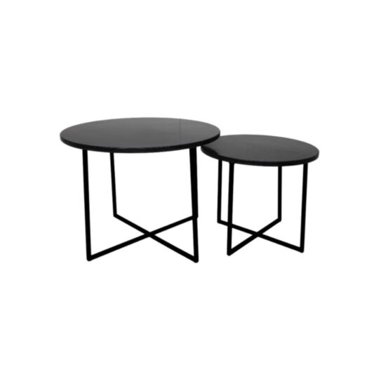 Ronde Salontafel - ø61x45/ø46x39 - zwart marmer - set van 2 (AAO-RCT2B)