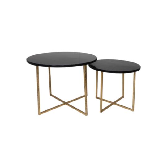 Ronde Salontafel - ø61x45/ø46x39 - zwart marmer - goud - set van 2 (AAO-RCT2G)