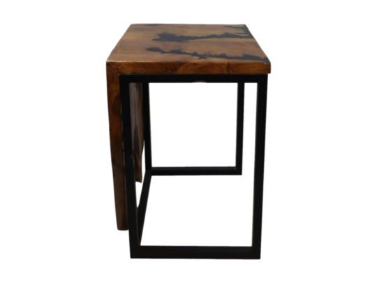 Bijzettafel Epoxy - 35x35x50 - Naturel/zwart - Teakhout/ijzer (AFFT66)