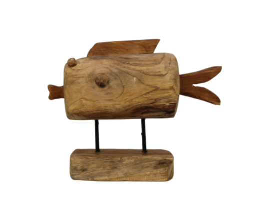 Decoratieve vis op voet - medium - teak (AFM37)