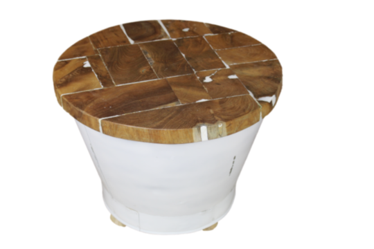 Salontafel Emmer - ø55 cm - white resin teak/ijzer (AHCT55W)