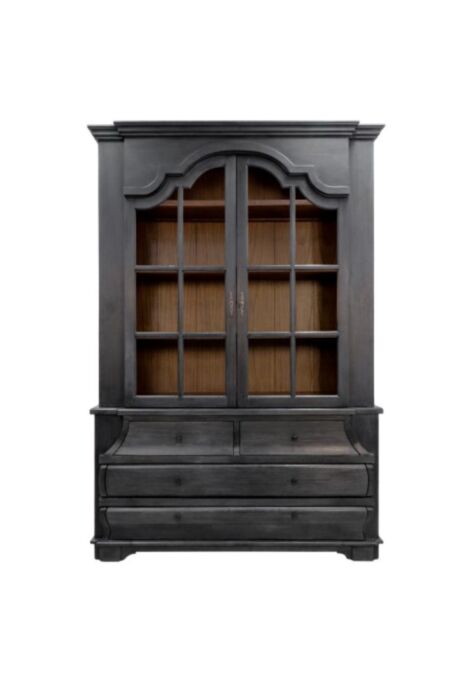 Vitrinekast Durham - 160x48x230 - Zwart/naturel - Mix hout (AHSK224NA)