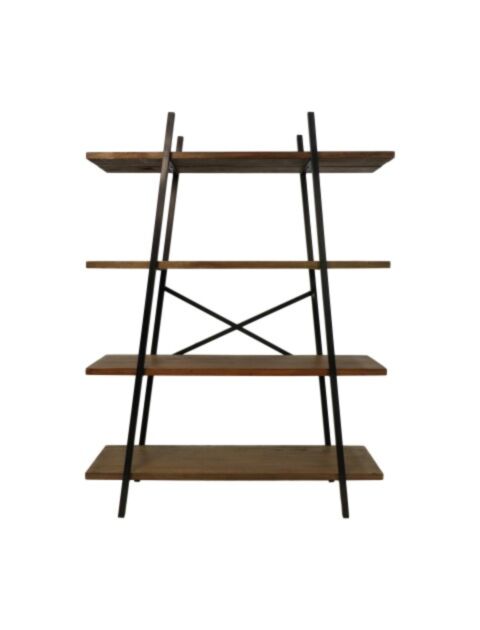 Stellingkast met 4 planken - 120x42x160 - Naturel/zwart - Javahout/metaal (AJ-BR120)