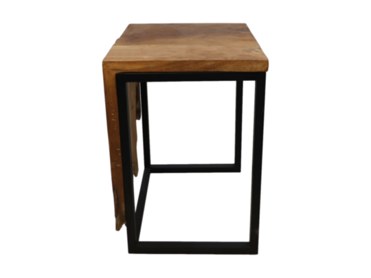 Kleine bijzettafel Flower - 35x35x50 - Naturel/zwart - Teakhout/ijzer (AJ-FT35)