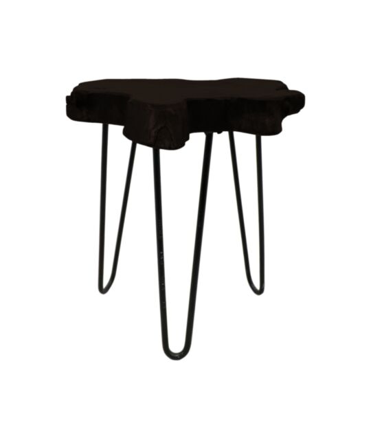 Bijzettafel - ø40x47 - Zwart - Teak wortelhout/metaal (AJ-SE40BK)