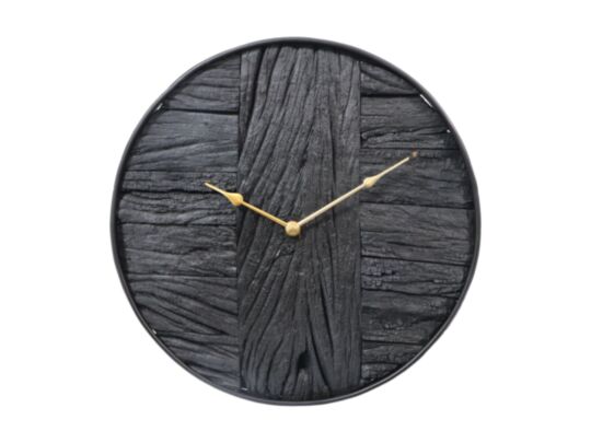 Wandklok - ø50x5 cm - Zwart/goud - Rustiek hout/metaal (AL-30267)