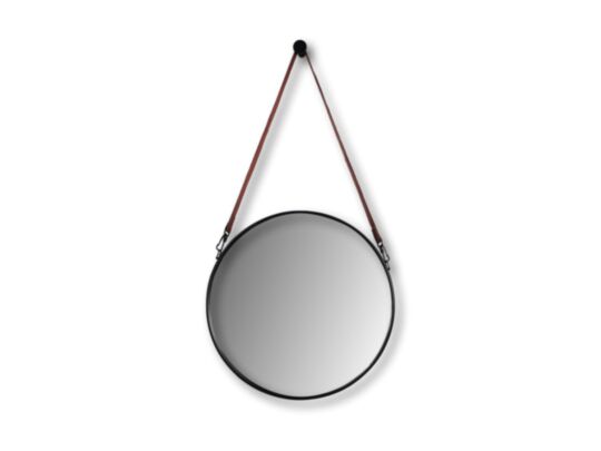 Ronde wandspiegel met riem - ø45 cm - zwart/bruin (AL-BM45BL)