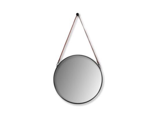 Ronde wandspiegel met riem - ø60 cm - zwart/bruin (AL-BM60BL)