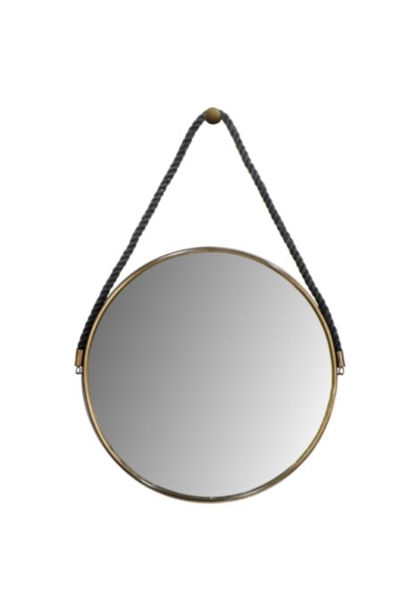 Ronde wandspiegel met touw - ø45 cm - antique gold/zwart (AL-MR45AB)