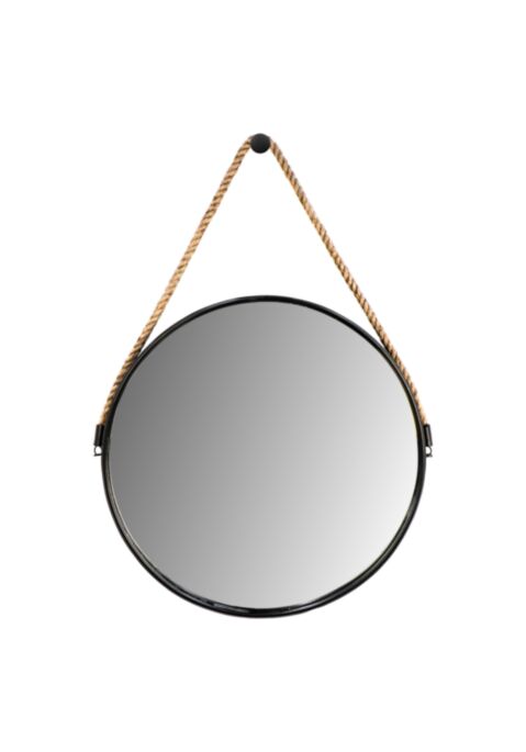 Ronde wandspiegel met touw - ø45 cm - zwart/naturel (AL-MR45BL)