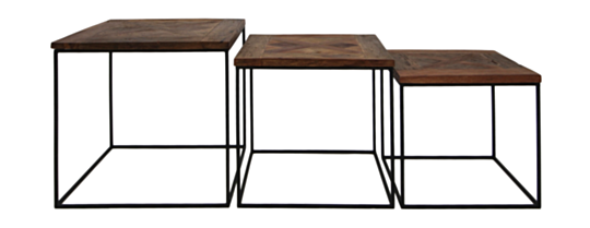 Salontafelset Austin - gerecycled Javahout/ijzer - set van 3 (AMH545)