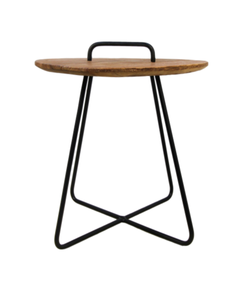 Bijzettafel Madison - 45x45x50- Naturel/zwart - teak/metaal (AMHC455)