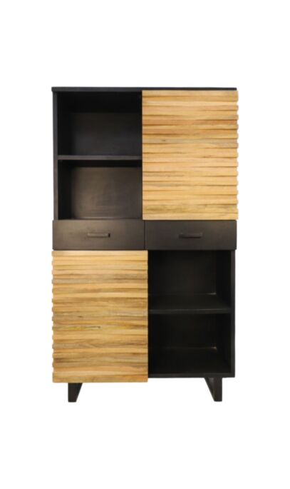 Wandkast Lille - 110x45x190 - Naturel/zwart - Acaciahout/metaal (AN-CBL110)