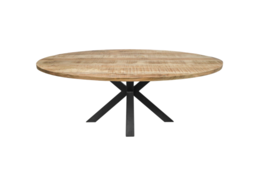 Ovale eettafel - 200x100x76 - Naturel/zwart - Mangohout/metaal (HSM62)