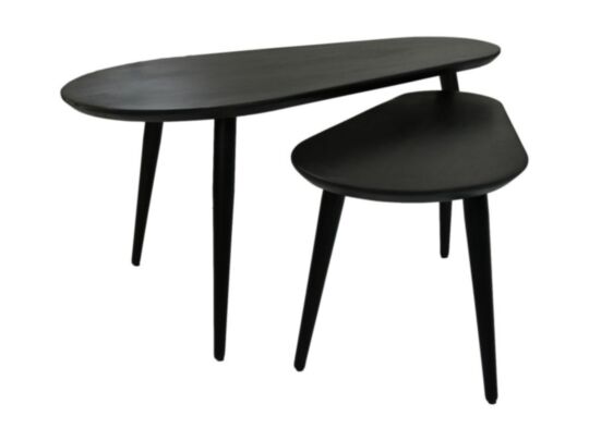 Salontafels Zurich - 95x52x46/65x38x38 - Zwart - Acaciahout/ijzer - Set van 2 (AN-ROS95BL)