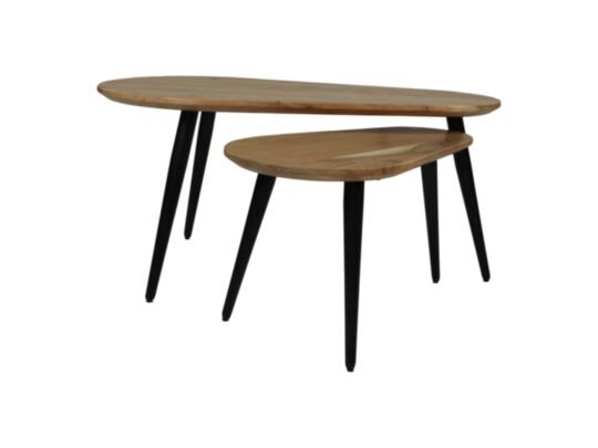 Salontafels Zurich - 95x52x46 - Naturel/zwart - Acaciahout/ijzer - Set van 2 (AN-ROS95NA)