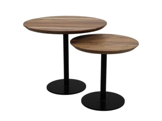 Pilaar bijzettafel Zurich - Naturel/zwart - ø60/ø45 - Acaciahout/ijzer - Set 2 (AN-SWRP-64)