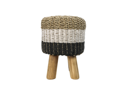 Kruk Malibu - ø33 cm - raffia/zeefgras - naturel/wit/zwart (AS33NWB)