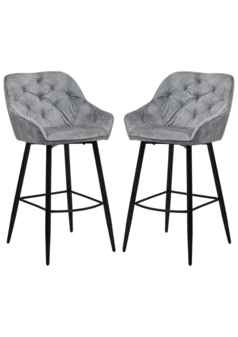 Barstoel Liverpool - Set van 2 - 55x60x107 - Velours/metaal - Lichtgrijs (AT-BLVP19-2)