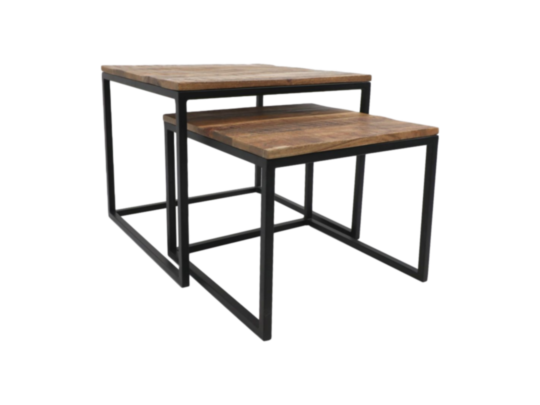 Salontafel Edgar - 60x60 cm - rustiek mangohout/ijzer - set van 2 (BC-065)