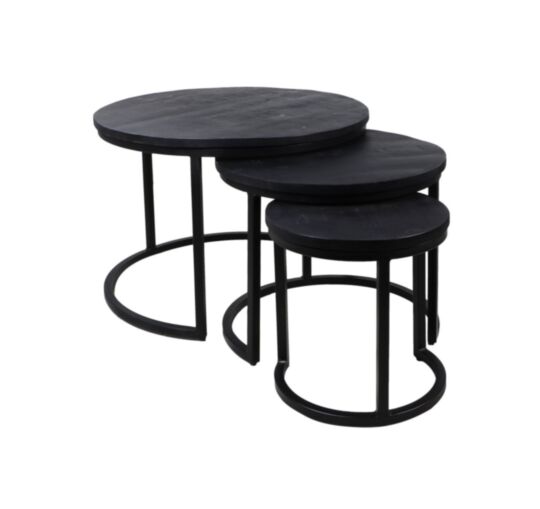 Salontafel District - ø67x46 - Zwart mangohout/ijzer - Set van 3 (BC-7128BL)