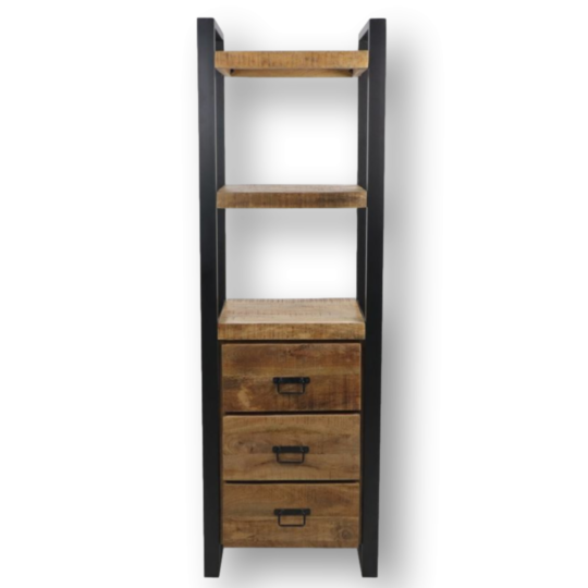 Boekenkast - 55x35x175 - Naturel/zwart - Mangohout/metaal (BC-BC55)