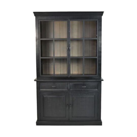 Buffetkast Provence - 130x48x215 - Zwart/grijs - Mangohout/ijzer/glas (BC-CB130)
