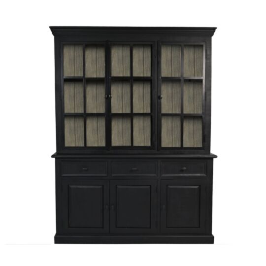 Buffetkast Provence - 160x45x215 - Zwart/grijs - Mangohout/metaal/glas (BC-CB160IR)