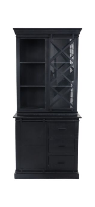 Vitrinekast Melbourne - 95x45x195 - Zwart - Mangohout/metaal (BC-HC95-BF)
